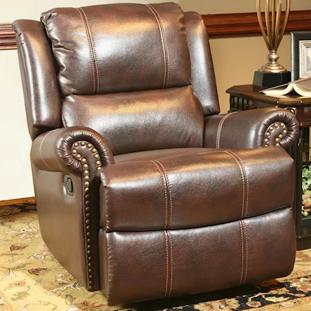 Aries Leather Match Glider Recliner with Nail Head Trim